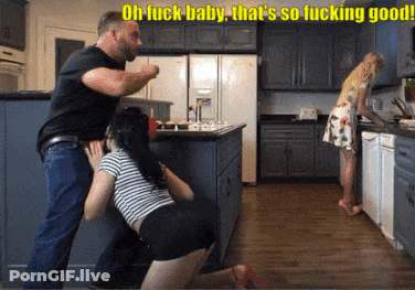 Almost Caught Cheating Boyfriend Gets His Ass Handled In The Kitchen GIF