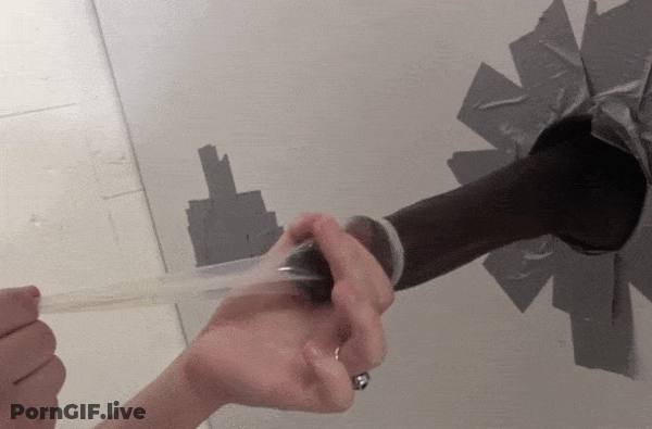 BBC Blowjob: Big Dick, Condom, Gloryhole Fun GIF