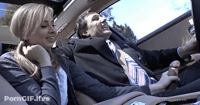 Blonde Babe Gives Amazing Handjob In Car GIF