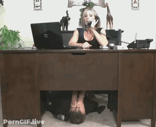 Boss's Feet Worship: Mature Office Slave's Kneeling Erotic Act GIF
