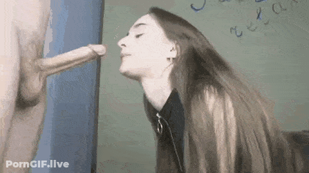 Brunette Babe Gives Amazing Deep Throat Blowjob GIF