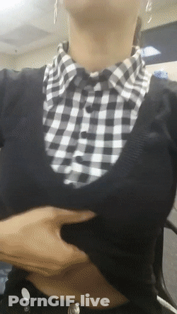 Brunette Babes Flashing Tits At Work GIF