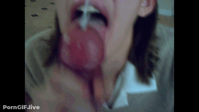 Brunette BJ Amateur Gets Cumshots GIF