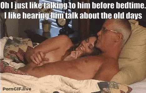 Cheating On The Girlfriend With The Old Grandpa: A Handjob In The Bedroom GIF