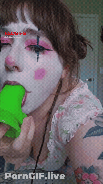 Clown Girl Uses Spit As Anal Lube GIF