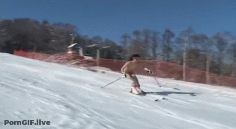 Funny Skier Gets Naked On The Slopes GIF