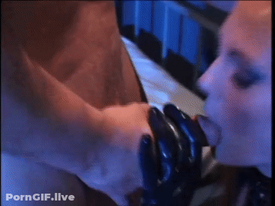 Gloved Girl Gets Thick Inhale Off Creampie GIF