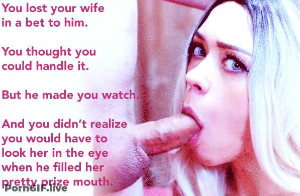 Hotwife Gives Cuckold Blowjob With Eye Contact GIF