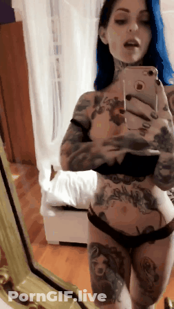 Tattooed Babe Undressing For Amateur Big Tits GIF