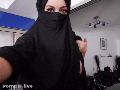 Victoria June's Big Tits Burka Hijab Show GIF