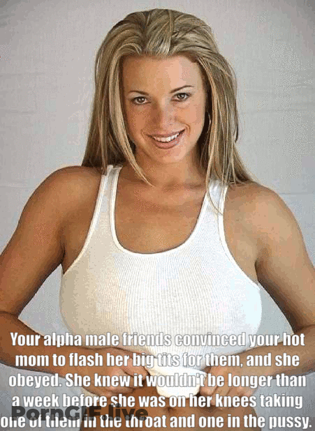 Your Alpha Male Friends Convinced Your Hot Mom To Flash Her Big Boobs For Them, And She Likes It! GIF