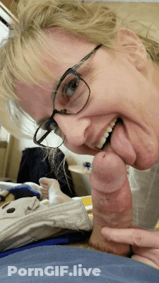 Yummy Mommy Licking A Big Cock GIF