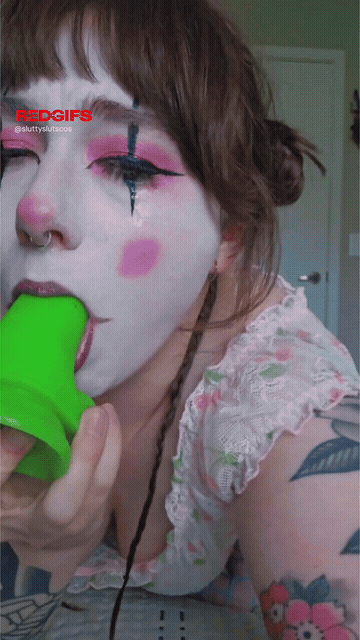 Clown Girl Uses Spit As Anal Lube GIF