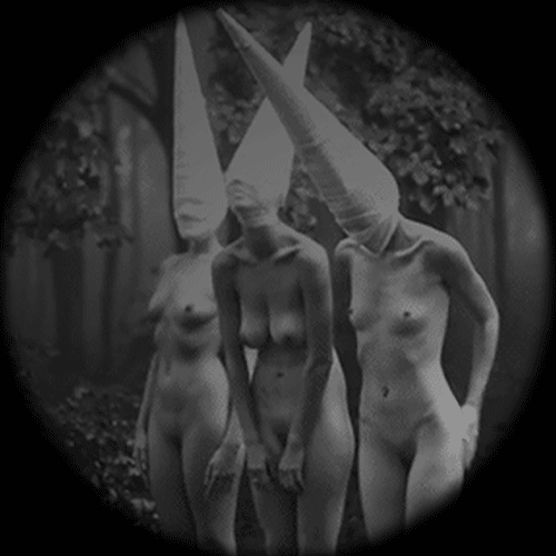 WTF Nude Horror: Three Weird Naked Figures Standing In The Woods GIF