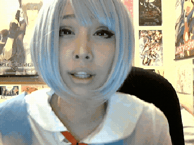 Ahegao Hottie: Blue Hair, Red Tie, And Sexy Smile GIF