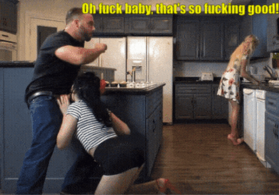 Almost Caught Cheating Boyfriend Gets His Ass Handled In The Kitchen GIF