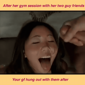 Asian Caption Cuckold Cumshot GIF