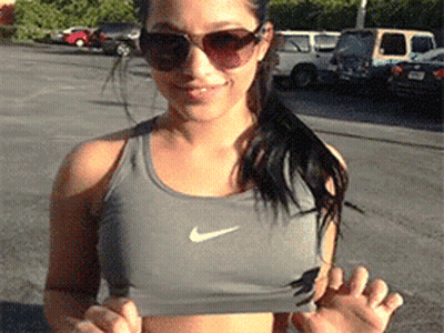Babes With Big Tits: Brunette Babe Shows Off Her Naked Boobs GIF