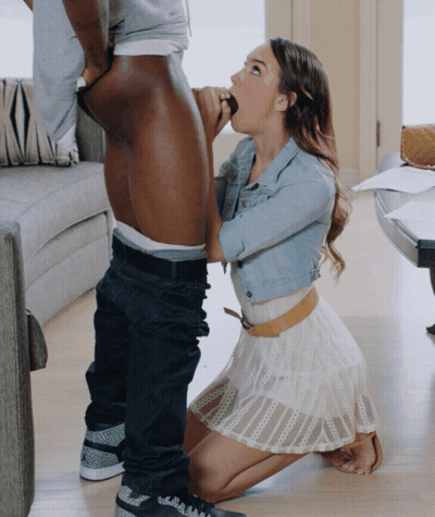 BBC Blowjob From A Brunette Interracial Beauty GIF
