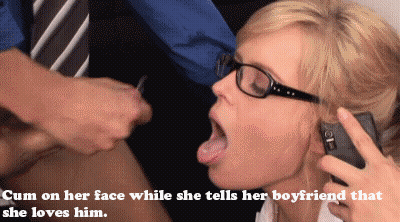 Blonde Blowjob: Cumshots While She Talks Her Boyfriend Off GIF