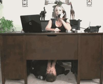 Boss's Feet Worship: Mature Office Slave's Kneeling Erotic Act GIF