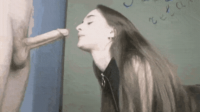 Brunette Babe Gives Amazing Deep Throat Blowjob GIF