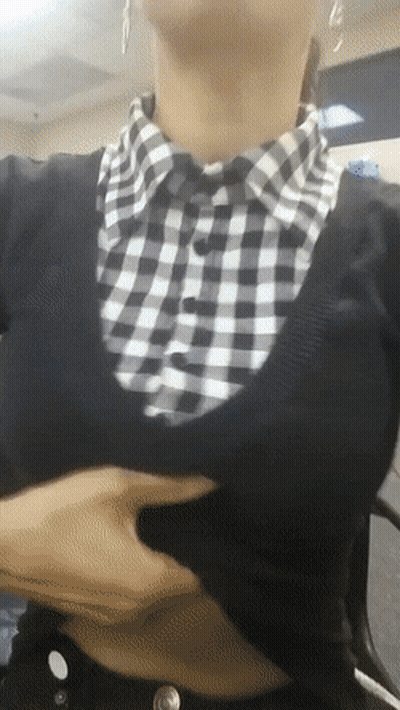 Brunette Babes Flashing Tits At Work GIF