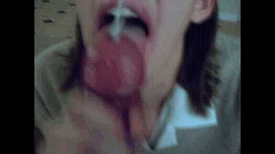 Brunette BJ Amateur Gets Cumshots GIF