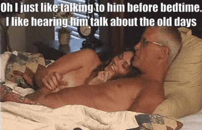 Cheating On The Girlfriend With The Old Grandpa: A Handjob In The Bedroom GIF