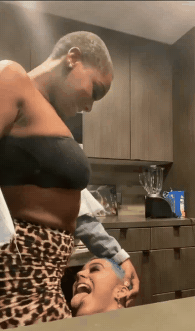 Ebony Girlfriend's Lesbian Teen Short Hair Adventures GIF