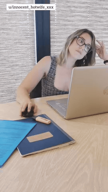 Glasses Hairy Pussy Hotwife Office GIF