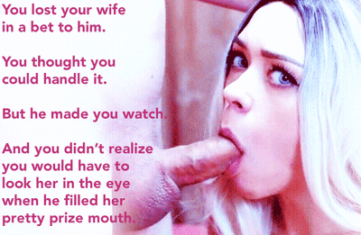 Hotwife Gives Cuckold Blowjob With Eye Contact GIF
