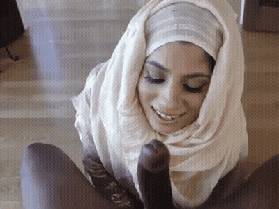 Middle Eastern Muslim Woman Gives Black Man A Blowjob GIF