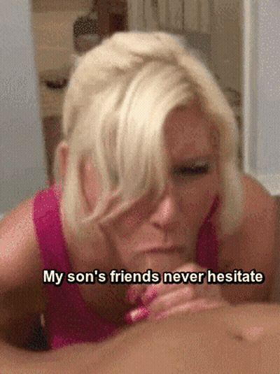 Mom's Blowjobs: Cumshots For My Son's Friends GIF