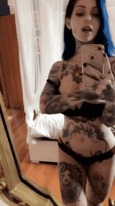 Tattooed Babe Undressing For Amateur Big Tits GIF