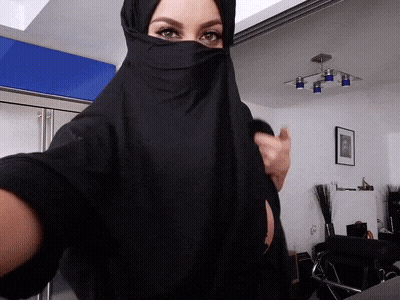 Victoria June's Big Tits Burka Hijab Show GIF