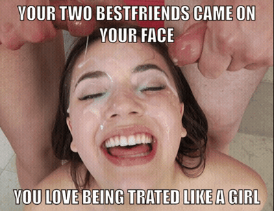 You Love Being Tatted Like A Sissy: Your Two Bestfriends Came On Your Face GIF